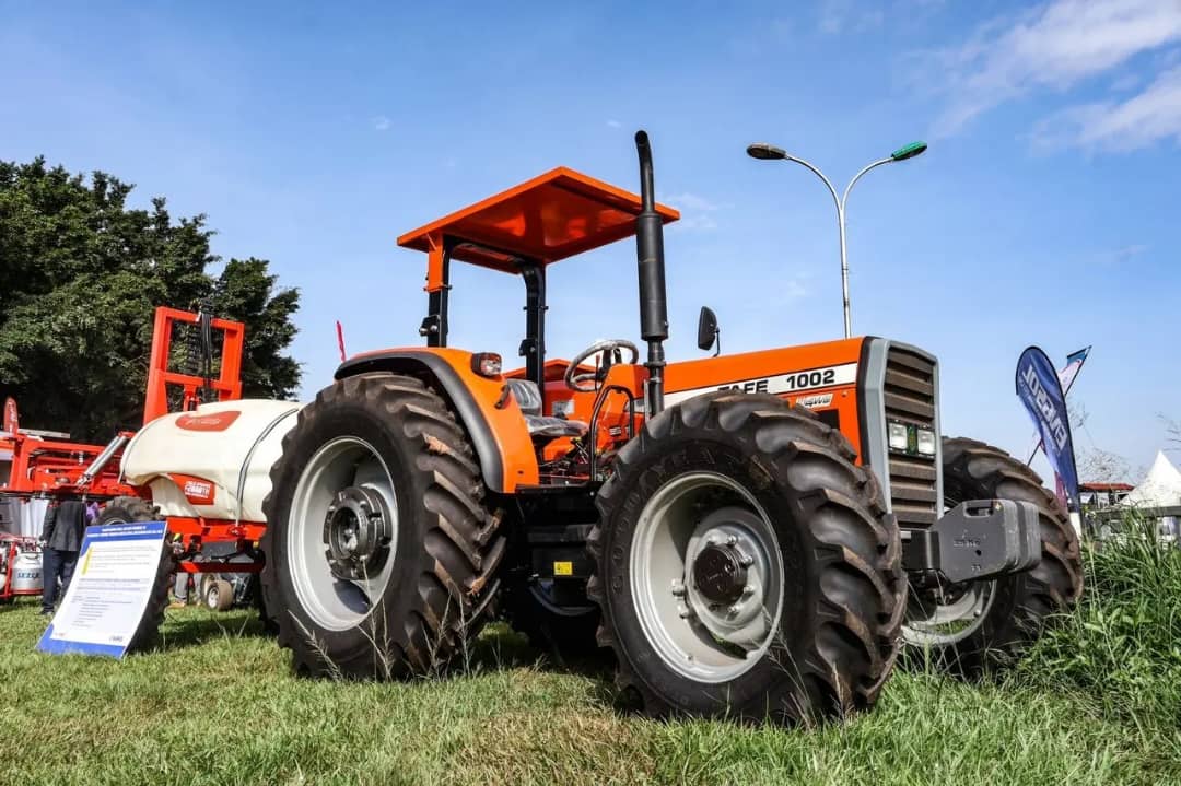 eavy-duty TAFE tractor equipped with a disc plough for land preparation, provided by Engineering Solutions Uganda.